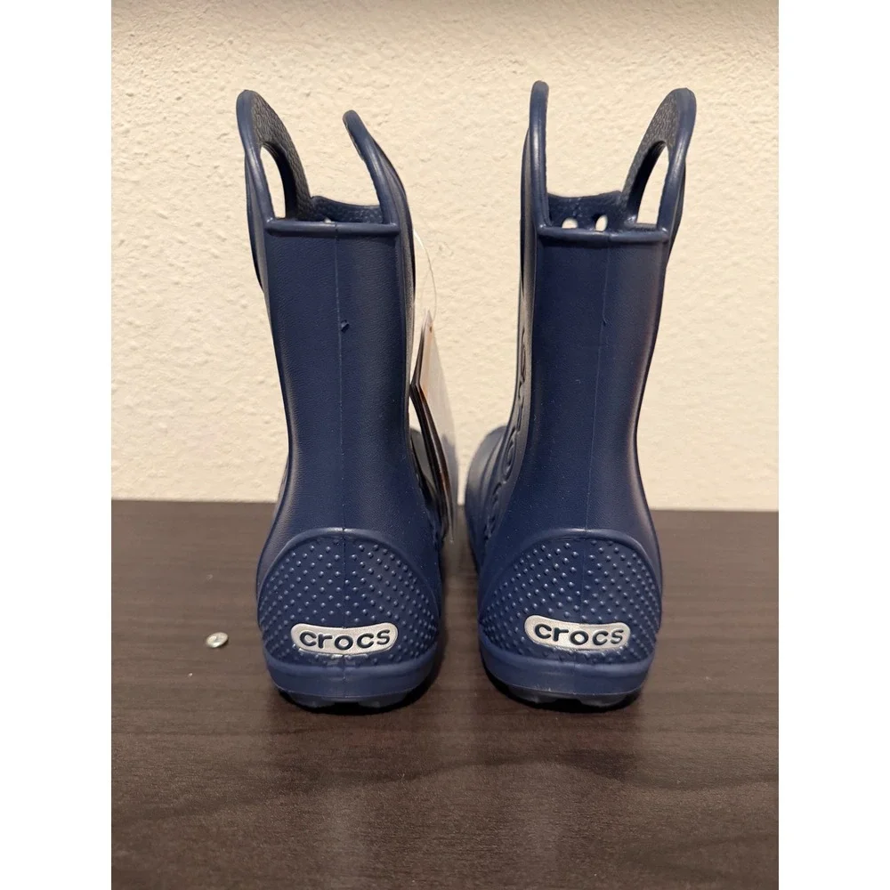 Crocs Kids Handle It Rain Boots Navy Blue Waterproof Pull On Shoes C10